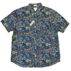 J.Crew All-Adventure Cotton Navy Blue Hawaiian Tropical Print Button Up XL NEW